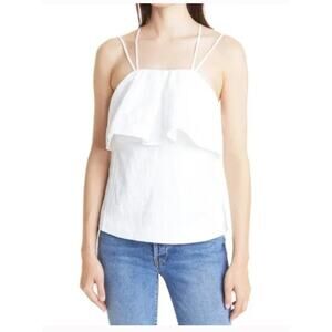 NWT Self Portrait Women's Ivory Textured Leaf Print Top Blouse Strappy Size 6